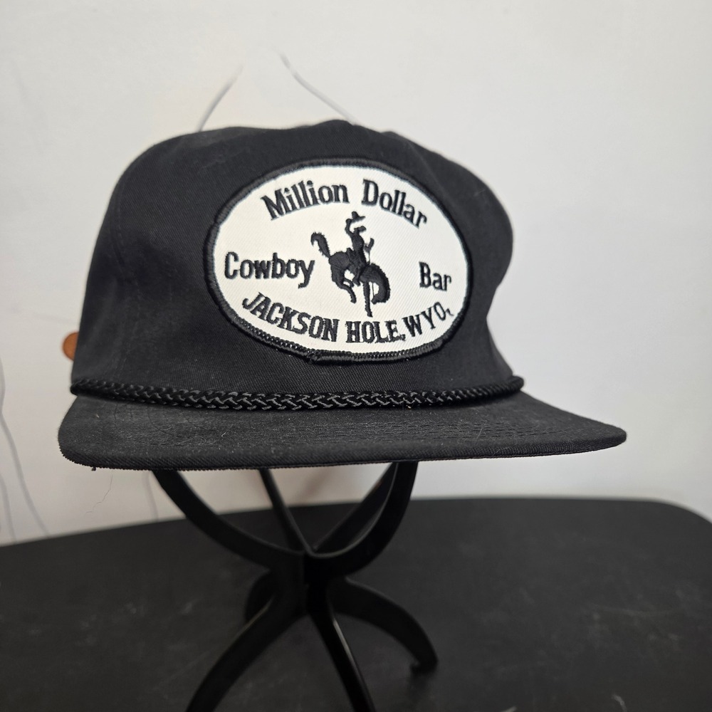 Million Dollar Cowboy Bar Jackson Hole Black Rope Hat San Sun Leather Strapback